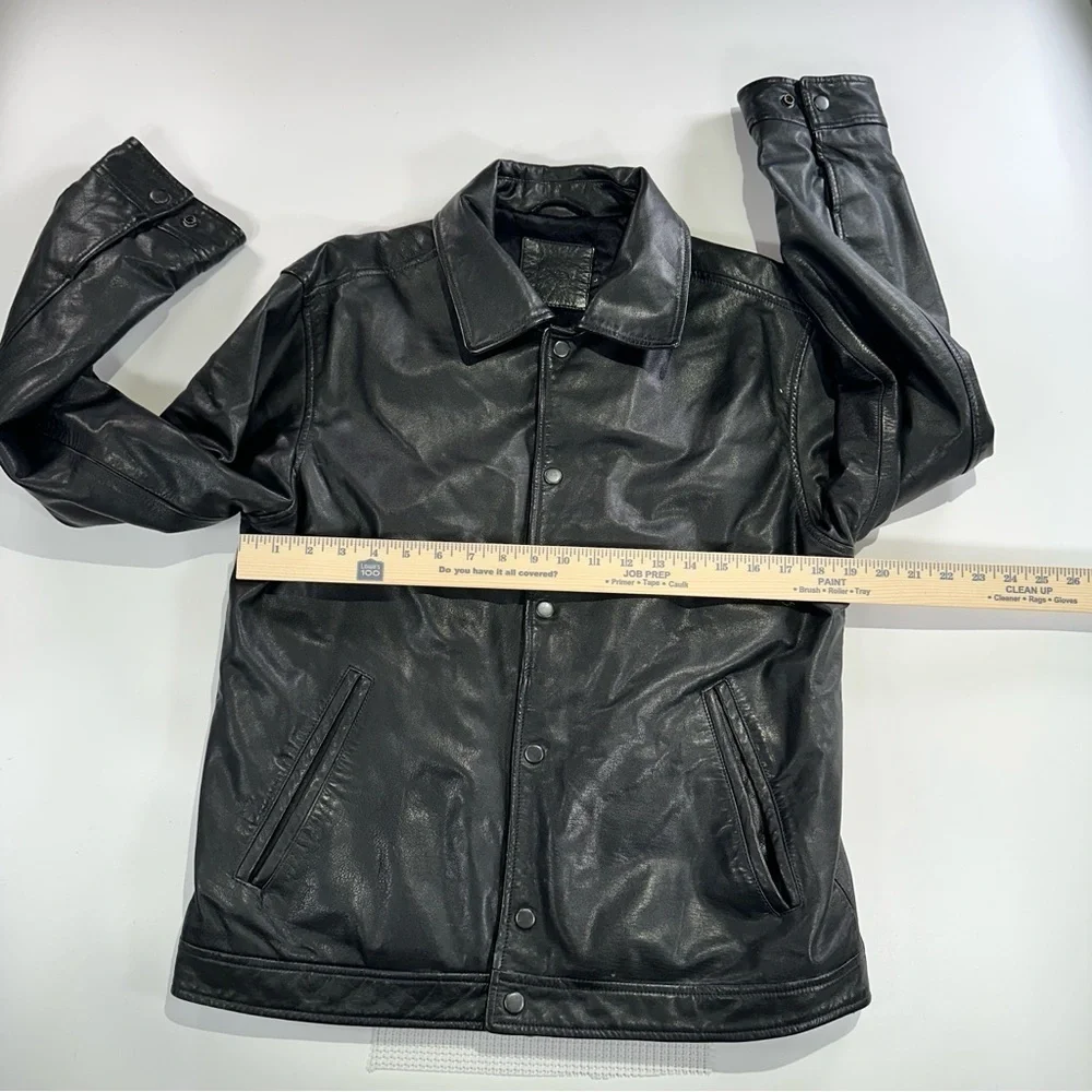 J.Crew Coach Jacket Snap Front Crackled Leather Black Medium